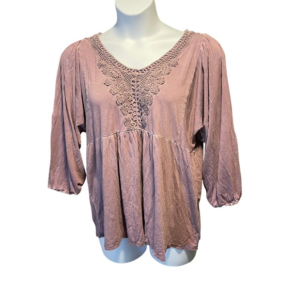 Liberty Lane Tops - Womens Boho Crochet Fairy Grunge Peasant Blouse 1X Empire Waist Romantic‎